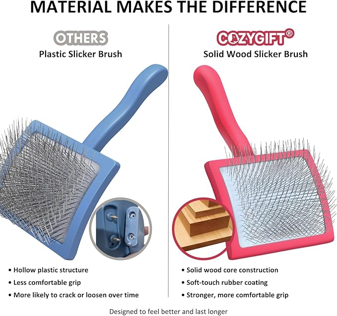 Slicker Brush for Dogs, Dog Grooming Supplies Long Pin Large Doodle Brush for Goldendoodles Poodles Bernedoodles, 3 Pcs Grooming Tools with Wooden Handle for Mats Tangles - Red