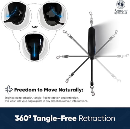 American Kennel Club Retractable Dog Leash, 16.4ft, Tangle-Free, Ergonomic Grip, One-Hand Brake, for Medium & Large Dogs up to 66