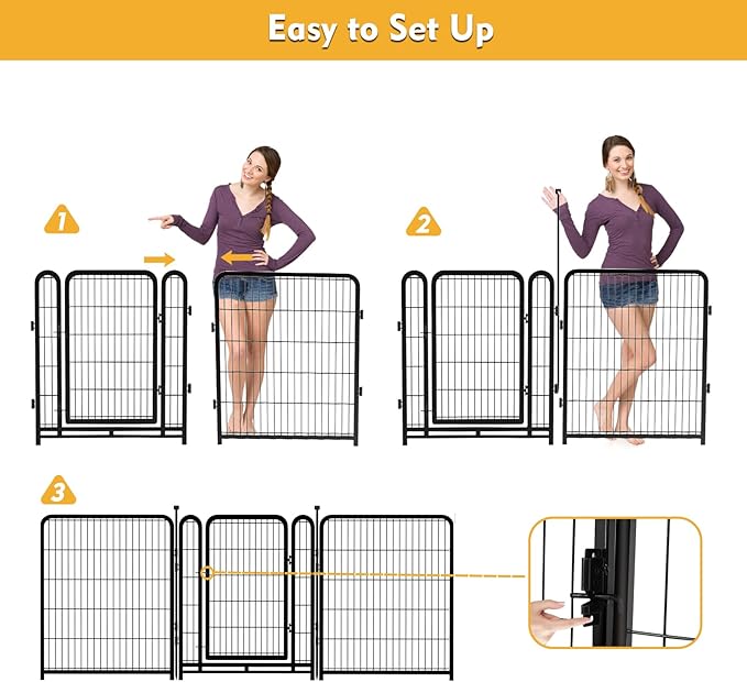 Getlay Dog Playpen 32 inch(H) 4 Panels Dog Fence Outdoor for Yard. Metal Dog Pen Heavy Duty Pet Puppy Exercise Pen for Rv Camping Garden Yard, Wide Door Low Threshold Dog Fence Total 8.9 Ft(L)