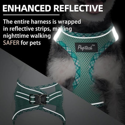 PUPTECK Dog Harness and Leash Set for Small Medium Dogs No Pull Step-in Soft Mesh Puppy Cat Vest Harnesses Reflective at Night, Upgraded New Green M