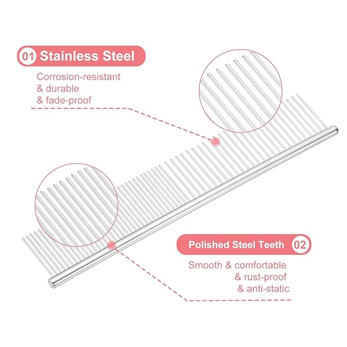 PETAXCELL Dog Cat Comb, Pet Combs Stainless Steel Teeth with Rounded Ends for Knots Mats Loose Hair Removal, 7.5IN (Silver, 3 Pack), Grooming Tool Intended for Long Curly Hair Pet