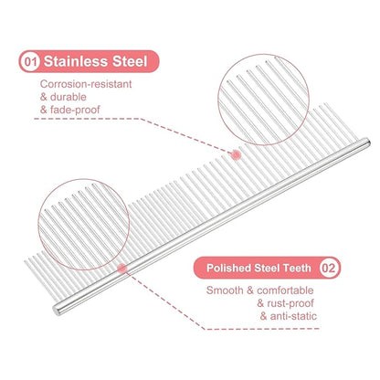 PETAXCELL Dog Cat Comb, Pet Combs Stainless Steel Teeth with Rounded Ends for Knots Mats Loose Hair Removal, 7.5IN (Silver, 3 Pack), Grooming Tool Intended for Long Curly Hair Pet