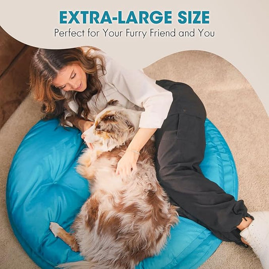 ClevaHome Orthopedic Dog Bed for Large Dogs, 36 inches Dual Layer Water Repellent Round Pet Bed with Washable Cover Nonslip Bottom（Mosaic Blue）