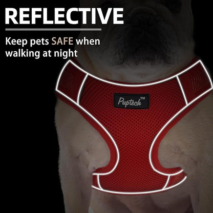 PUPTECK Small Dog Harness and Leash Set, No Pull Adjustable Puppy Cat Harness, Reflective Soft Mesh Pet Vest Small Sized, Red, M