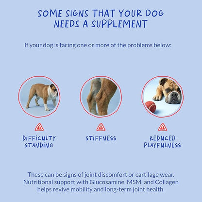 Hip and Joint Supplement for Dogs - with Collagen, Glucosamine for Dogs - Fish Oil - Hip & Joint Support, Ease Inflammation, Antioxidant. (Max Strength)