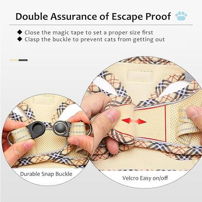 Zelvian Cat Harness and Leash Set for Walking, Escape Proof Adjustable Soft Mesh Kitten Harness with Reflective Strips, Breathable No-Choke Pet Vest for Small Cats or Puppies(Beige,S)