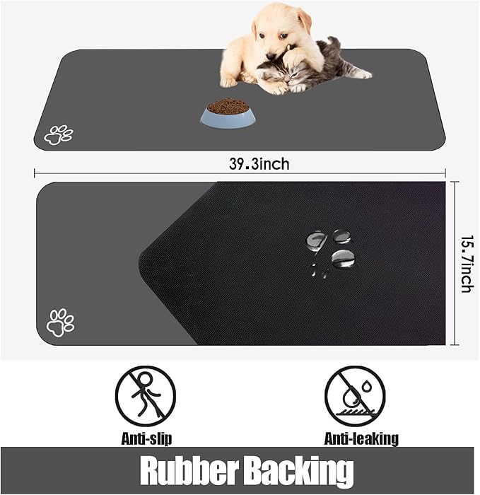 Large Pet Feeding Mat, 36" x 24" Absorbent Quick Dry Dog Mat for Food and Water Bowl, Non Skid Cat Bowl Mat, No Stains Quick Dry for Pet Water Dispenser Pet Supplies for Messy Drinkers