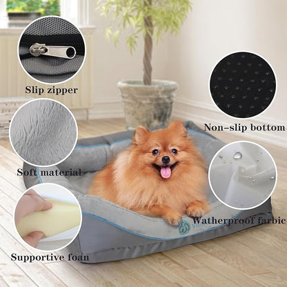 Viviwoof Orthopedic Dog Bed for Small Dogs,Waterproof Small Size Dog Sofa,Supportive Foam Pet Couch with Removable Cover,Non-Slip Bottom and Waterproof Lining,Machine Washable