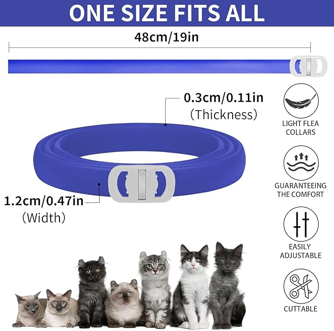 4 Pack Flea Collar for Cats, 32 Months Flea and Tick Prevention for Cat, Waterproof & Natural Cat Flea and Tick Treatment, Adjustable for Cats Kittens(Blue&Pink)