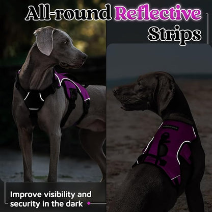 rabbitgoo Escape Proof Dog Harness, Soft Padded Full Body Pet Harness, Reflective Adjustable No Pull Vest with Lift Handle and Leash Clip for Large Dogs Walking Hiking Training, XL, Purple