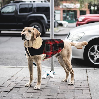 Preferhouse Winter Coat for Small and Medium Dogs, Puppy Plaid Jacket, Warm Coat for Cold Weather, Windproof Warm Dog Garments, Pet Thickened Outfits Indoor Outdoor, Red M