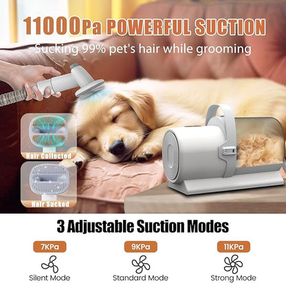 Dog Grooming Vacuum, Pet Grooming Kit with Dog Clippers, 2.5L Dust Cup 11000Pa Dogs Vacuum for Shedding Grooming, 5 Grooming Tools Home Cleaning in 1, Low Noise Pet Grooming Vacuum for Dogs
