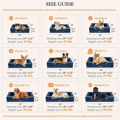 Comfort Expression Orthopedic Dog Bed for Medium Dogs 28x19 Inch, Waterproof Supportive Egg Crate Foam Medium Pet Bed with Removable Bolster, Dog Couch with Washable Cover & Non-Slip Bottom, Navy Blue