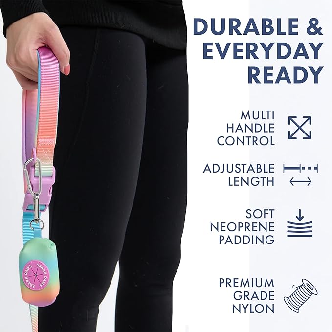 Spark Paws Handsfree Dog Leash – Shock Absorbing Waist Bungee Lead for Running, Car Seatbelt Clip & Poop Bag Set, Heavy Duty Tactical Lead for Medium, Large & X-Large Breeds - Pastel Icing