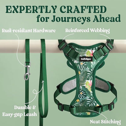 rabbitgoo Cat Harness and Leash for Walking, Escape Proof Soft Adjustable Vest Harnesses for Cats, Easy Control Breathable Reflective Strips Jacket,Rainforest Green,M