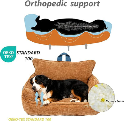 RAFASAFA Small Dog Bed, Washable Pet Bed with Removable Cover, with Sides, Carry Handle & Side Pockets .Plush Chenille Orthopedic Pet Bed Couch for Small Breed Dogs & Cats Calming