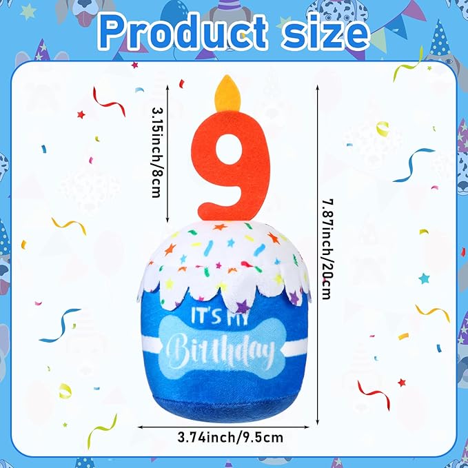 Dog Birthday Cake Toy Accessories for Girl Boy Gifts, Squeaky Plush Toy for Dog Birthday Party Decor Favor for Large, Medium and Small Dogs(9th,Blue)