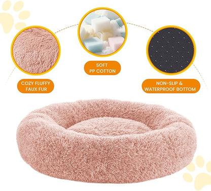 URGVANZ PET Calming Dog Bed Anti-Anxiety Donut Dog Beds for Small Medium Large Dogs,Washable Plush Fluffy Indoor Cat Kitten Round Cuddler Cushion (Pink, XX-Large)