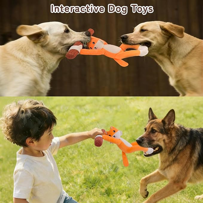 GJEASE Squeaky Dog Toys,Plush Puppy Toys with Pull Branch,Tug of War Dog Toy for Dogs, Interactive Dog Toys for Small, Middle Dogs Under 55LB,with Crinkle Paper and Squeaker
