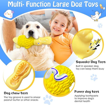 Dog Toys for Aggressive Chewers: Tough Dog Chew Toys-Large Squeaky Dog Toys for All Breed Sizes to Keep Them Busy (Yellow)