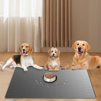 40"x30" Extra Large Silicone Pet Food Mat, XXL Pet Feeding Mat with Raised Edges, Waterproof Dog Bowl Mat for Food and Water, Cat and Dog Placemat for Floors, Light Gray