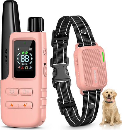 Jugbow Dog Shock Collar - 4500FT Dog Training Collar with Remote, IPX8 Waterproof Electric Dog Collar with 4 Training Modes, Security Lock, Rechargeable eCollar for 10-120lbs Dogs(Pink)