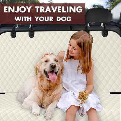 NECKORY Backseat Cover for Dogs, Waterproof and Non-Slip Pet Bench Seat Covers, Car Seat Protector for Back Seat, Universal Size Rear Car Seat Cover Fits Cars, Trucks and SUVs, L-Beige&Black