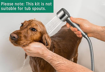 3 Mode Dog Shower Attachment, High Pressure Handheld Sprayer with ON/OFF Switch, G1/2" Metal Shower Diverter, 100 Inches Stainless Steel Hose, No Drill Hook, for Indoor Pet Bathing and Washing