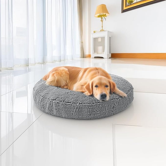 Muddy Mat® Cloud K-9 Bed for Dogs & Cats, Soft & Relaxing Round Dog Bed, Chenille Material, Removable Cover, Washable & Dryer Safe–Grey Large(40'x40')