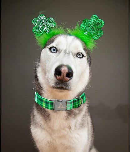 Lionheart Glory St. Patrick's Day Collar, Green Plaid Pink Collar for Medium Dogs - Adjustable Heavy-Duty Pet Gift