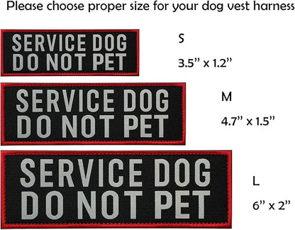 FITZNORA 2 Pcs Reflective Service Dog Do Not Pet Patch Set with Hook and Loop Fastener, Embroidered Border with Printed Letters Patch for Dog Vest Harness Collar (6 x 2 inches)