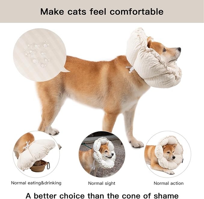 H HIDREAM Soft Dog Cones for Medium Dogs,Cute Adjustable Cone for Dogs to Stop Licking,Dog Recovery Collars & Cones That can Protect Head and Foot Wounds，Egg White All-Season Style