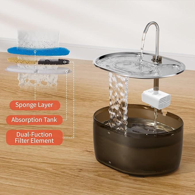 Cat Water Fountain, 3.2L Automatic Cat Fountains for Drinking with Faucet Design, Super Silent Pet Drinking Dispenser with Water Level for Cats, Dogs, Multiple Pets (Black, 3.2L)