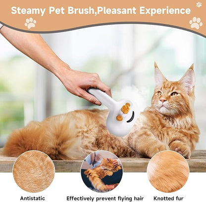 Pet Steam Brush for Dog & Cat – 3-in-1 Spray Hair Removal Comb for Shedding & Grooming, Softens Fur & Reduces Static – Water Brush for Long & Short Coats, Bath-Hating Pets