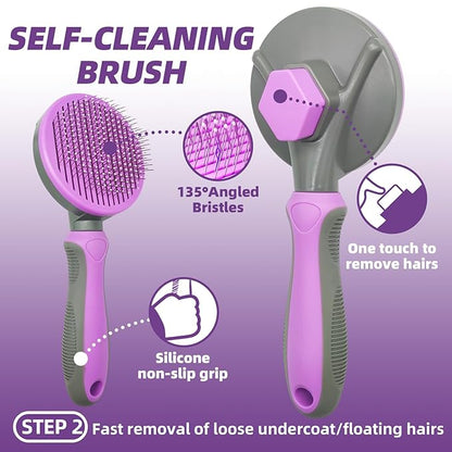 KUEIOX Dog Brush for Shedding, 7 PCS Dog Grooming Brush Kit Including Undercoat Rake, Slicker Brush, Dematting Comb, Nail Clipper, Bath Brush for Long & Short Haired Dogs, Cats - Purple