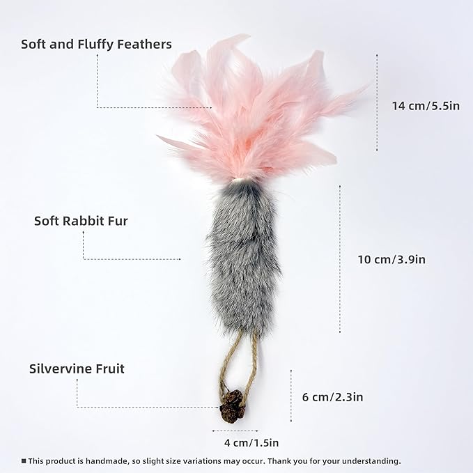 ZAYLUMO 3 Pack Rabbit Fur Catnip Toys with Feathers – Interactive Carrot Cat Toys with Galls Fruit for Indoor Cats and Kittens