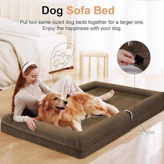 Large Dog Bed Orthopedic Washable: Beds Bolster XL Bed Medium Large Dogs Egg Crate Foam Couch Sofa Waterproof with Removable Cover - Dark Coffee