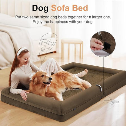 Large Dog Bed Orthopedic Washable: Beds Bolster XL Bed Medium Large Dogs Egg Crate Foam Couch Sofa Waterproof with Removable Cover - Dark Coffee