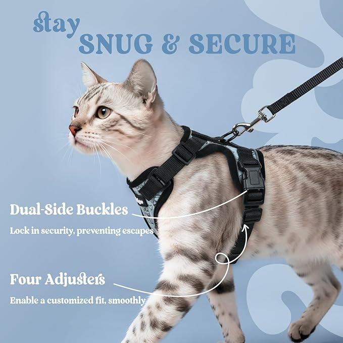 rabbitgoo Cat Harness and Leash for Walking, Escape Proof Soft Adjustable Vest Harnesses for Cats, Easy Control Breathable Reflective Strips Jacket, Doodle Gray,S