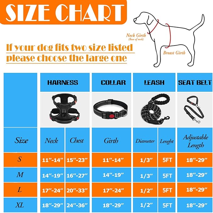 LOBEVE No Pull Dog Harness, Collar & Leash Set | Includes Dog Seat Belt, Collapsible Bowls & Poop Bag Dispenser. Ideal for Training, Walking, Hiking. Fits Small to Large Dogs(Black-M)
