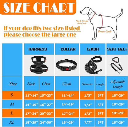 LOBEVE No Pull Dog Harness, Collar & Leash Set | Includes Dog Seat Belt, Collapsible Bowls & Poop Bag Dispenser. Ideal for Training, Walking, Hiking. Fits Small to Large Dogs(Black-S)
