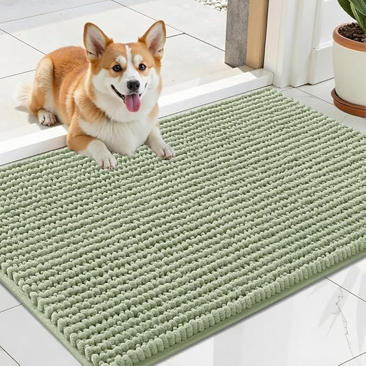 OLANLY Dog Door Mat for Muddy Paws 24x16, Ultra Absorbent Chenille Mud Doormat, Non-Slip Washable and Dirt Trapping Doormat for Indoor Entryway, Quick-Dry Indoor Pet Bed Mats for Dogs, Sage Green