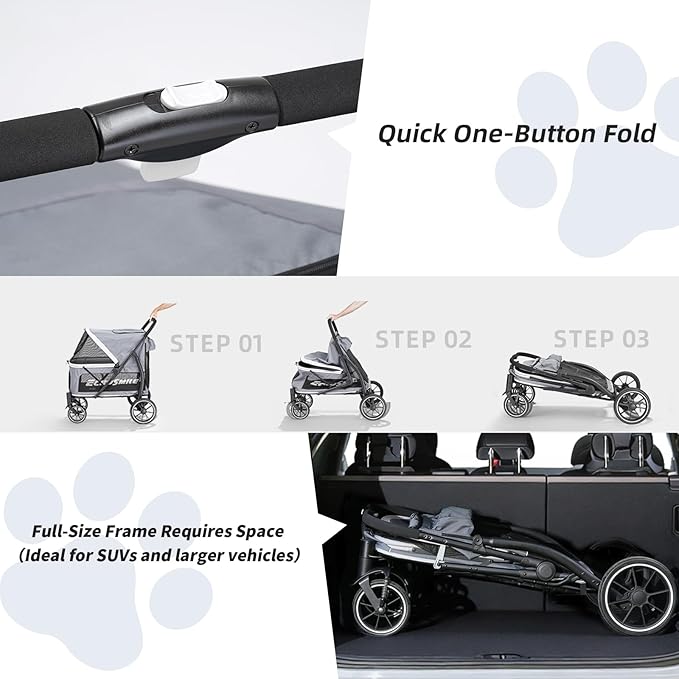EchoSmile Dog Stroller for Large Dogs, 135lbs Weight Extra Large Pet Stroller, 4 Wheels Cats & Dogs Carrier with Brakes, Breathable Mesh Windows & Pocket, Gray