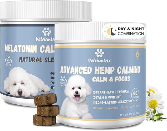 Vetriuntrix Calming Chews with Melatonin Set, Dog Calming Soft Chews for Fireworks, Storms, Thunder, Barking, Separation