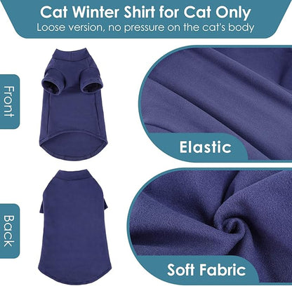 SUNFURA Turtleneck Sweater for Cat, Sphynx Cats Shirt Hairless Cat Sweaters with Sleeves, Warm and Soft Kitten Pullover Fleece Winter Pajamas Jumpsuit for Puppy Cats, Navy S