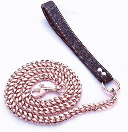 Rose Gold Dog Chain Leash 10MM 14MM Curb Cuban Link Chain Dog Leash Strong Chew Proof Stainless Steel Leash 3FT/4FT/5FT for Small Medium Large Dogs(14mm,5ft)…