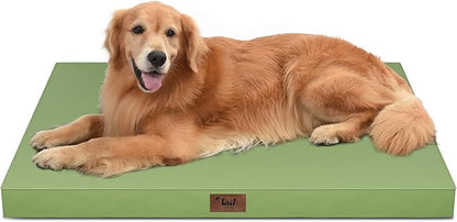 Tail Stories Outdoor Orthopedic Dog Bed for Extra Large Dogs, XL Waterproof Flat Pet Bed 44x32 Inch, Egg Crate Foam with Removable Washable Oxford Cooling Cover, Light Green