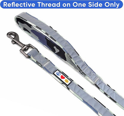 Pawtitas Camo Grey Dog Leash 6 ft Custom ID Lead for Dogs & Puppies Reflective Comfortable Padded Handle Embroidered Name & Phone Number