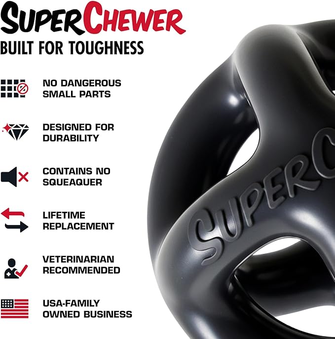 Tuff Pupper SuperChewer Extremely Tough Cage Ball for Dogs | 2X Tennis Ball Size | Natural Rubber | Tough Toy for Aggressive Chewers | Heavy Duty for Medium Large Breed | Strong but NOT Indestructible