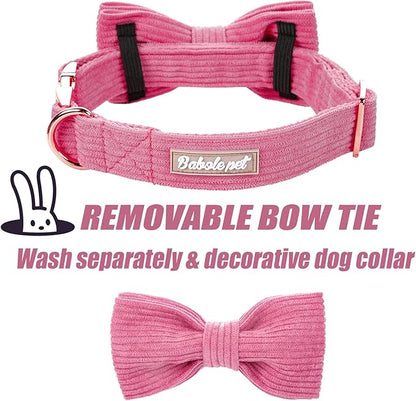 Hot Pink Dog Collars for Large Dog,Cute Corduroy Dog Collar with Bow Tie Safety Metal Buckle Adjustable Puppy Collars for Small Medium Large Boy&Girl Dogs,L-Neck 16"-24"